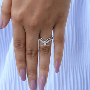 Pear Shaped Moissanite Chevron Wedding Band