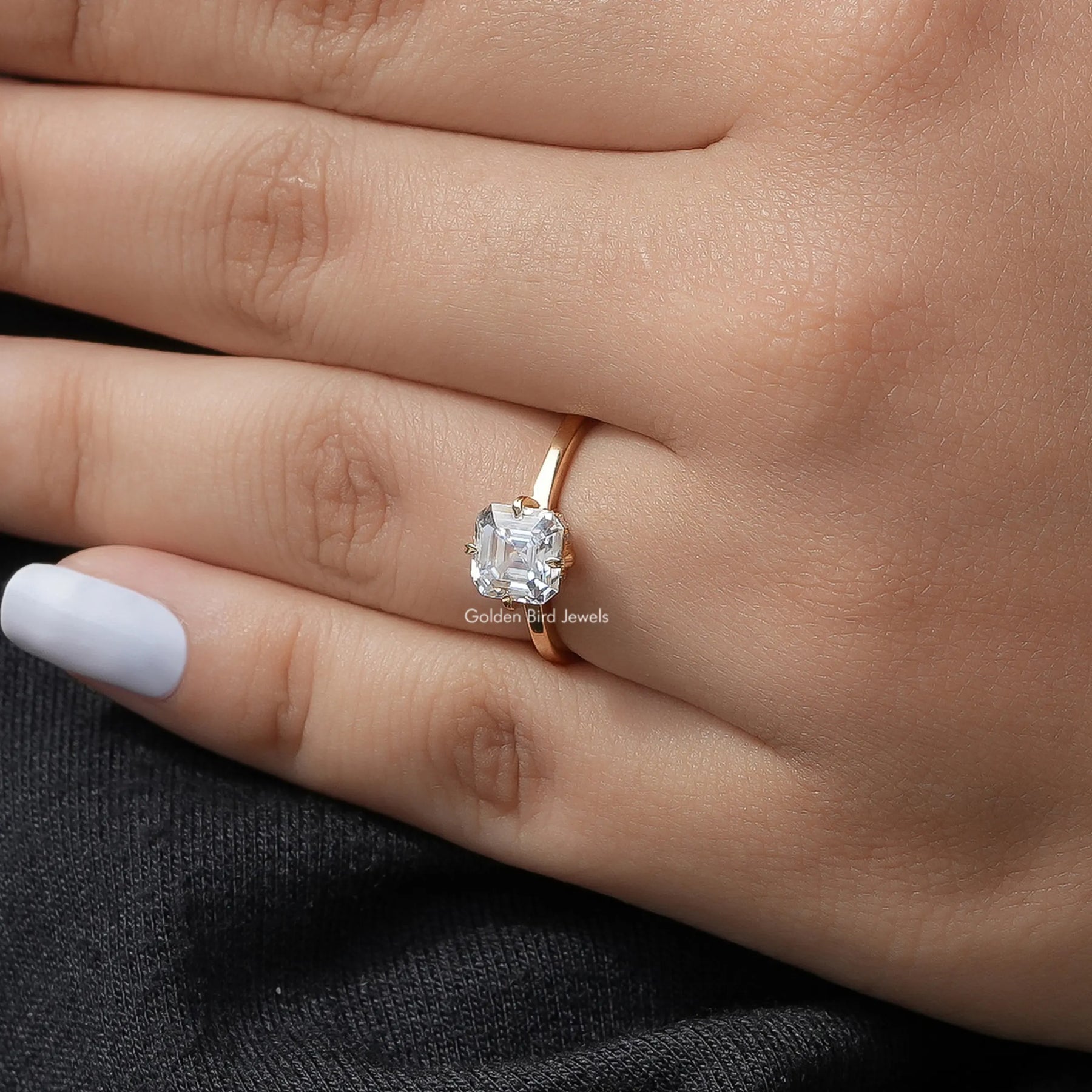 Colorless Asscher Cut Moissanite Engagement Ring