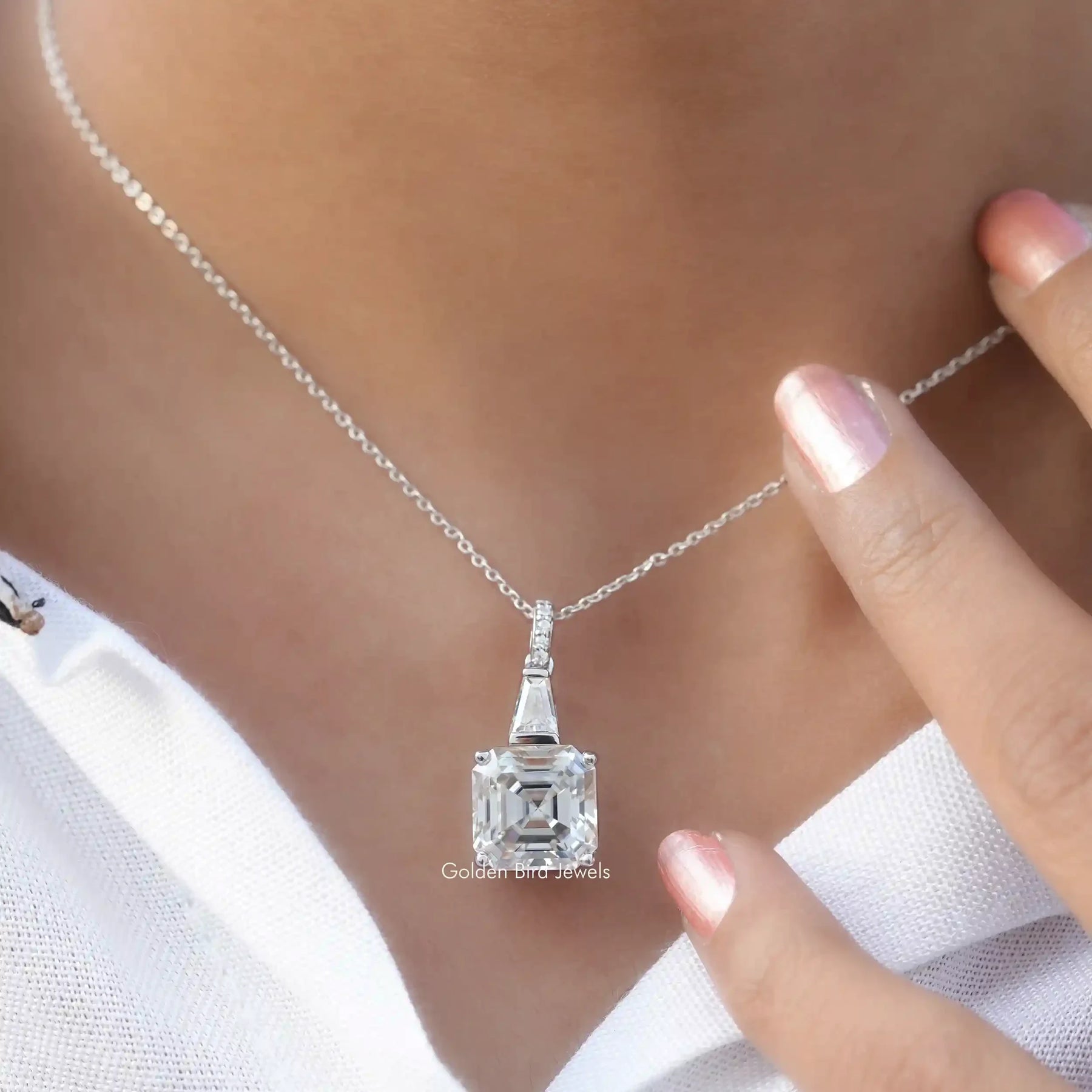 [Asscher And Tapper Baguette Cut Moissanite Pendant]-[Golden Bird Jewels]