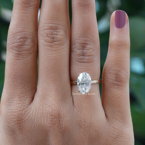 View of Crushed Ice Oval Solitaire Hidden Halo Ring In Yellow Gold