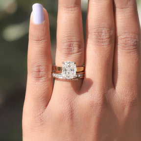 View of Cushion Cut Moissanite Bridal Ring Set In Yellow Gold