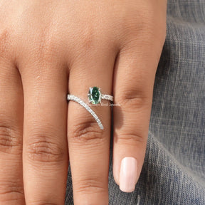 View of Green Oval Cut Moissanite Ring In finger