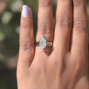 In finger front view of solitaire marquisemoissanite  ring for bridal 