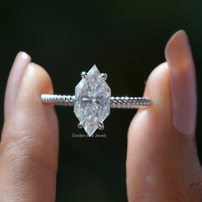 Front View of Moissanite Dutch Marquise Cut Engagement Ring In Finger