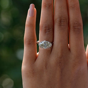 View of Moval Cut Moissanite Solitaire Ring In finger