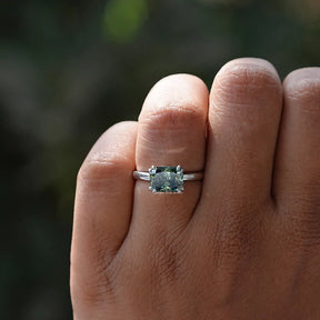 View Of Radiant Cut Solitaire Moissanite Ring In finger