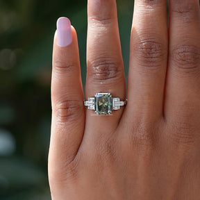 View of Radiant And Baguette Cut Moissanite Ring In finger