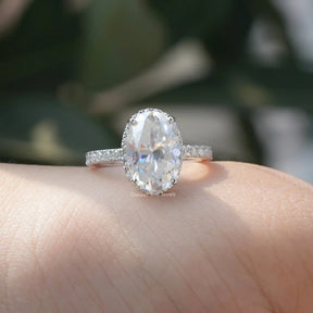 View of Moissanite Oval Cut Engagement Ring With Round Cut Accent Stones