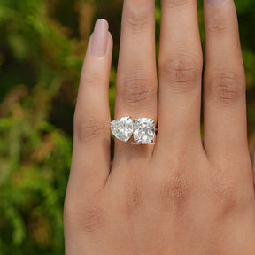 View of Moissanite Heart And Old Mine Cushion Ring In White Gold