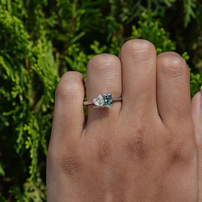 In front view of moissanite double stone cut Ring
