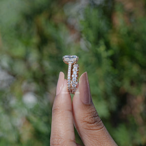 Elongated Cushion Cut Moissanite Ring Set