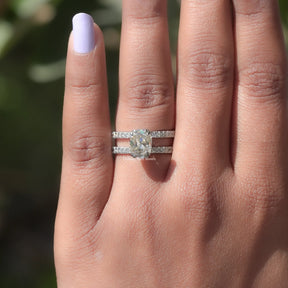 Close-Up View of Old Mine Cushion Cut Moissanite Ring In White Gold