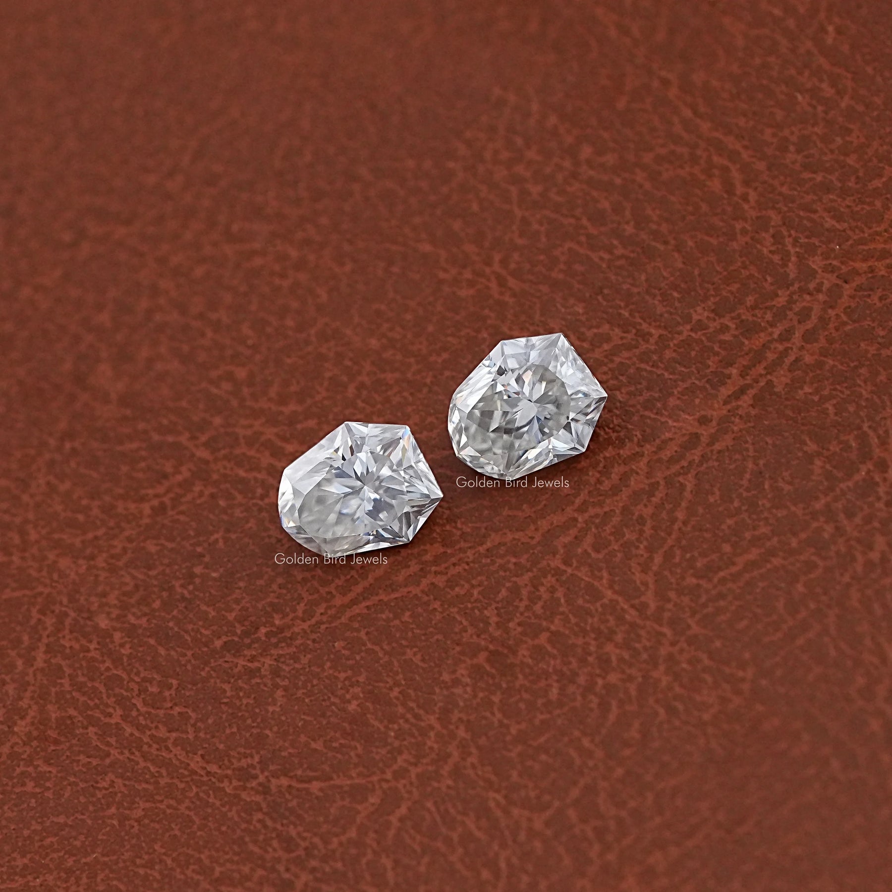 Detailed View Of Shield Cut Lab Loose moissanite in Unique Pattern