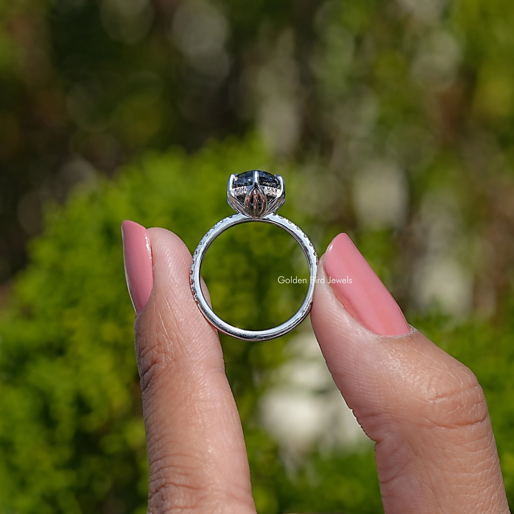 Gray Marquise Moissanite Accent Stone Ring