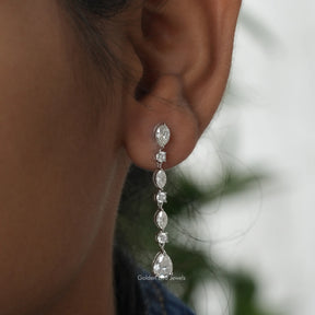 [Marquise And Pear Cut Drop Earrings In White Gold]-[Golden Bird Jewels]