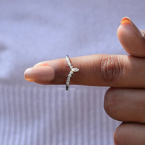 [White Gold Marquise Cut Stackable Wedding Band]-[Golden Bird Jewels]