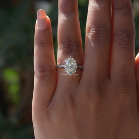 Detailed View Of Milgrain Old Mine Oval Cut Accent Stone Ring In White Gold