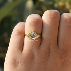 View of Moissanite Modified Lozenge Cut Ring In finger