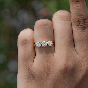 Old European Cut Round Moissanite Three Stone Ring