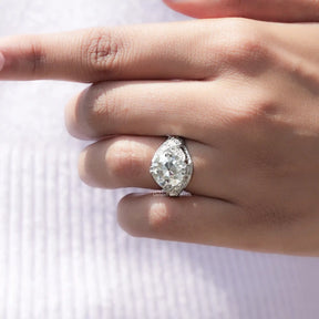 View of Old European Round Cut Art Deco Ring In Finger