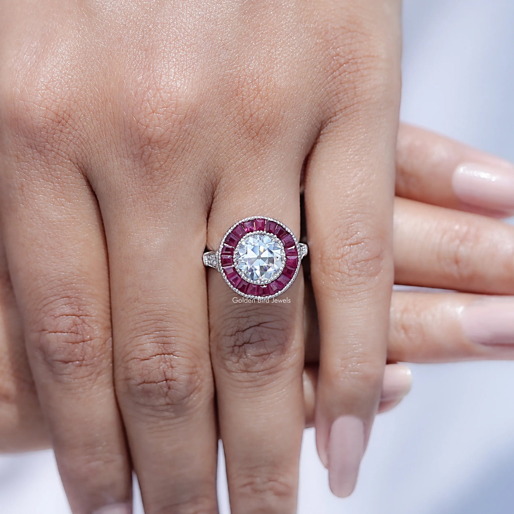 Old European Round Cut Moissanite Halo Ring