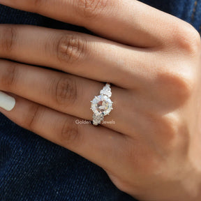 View Of Round Cut Accent Stone Ring In Finger