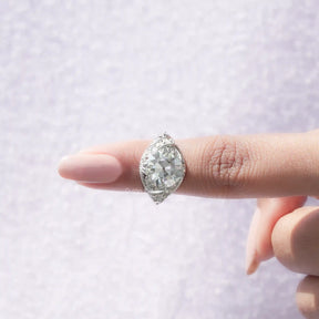 In finger front View of Moissanite Old European Round Cut Ring In White Gold