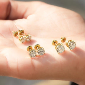 Front And Back Side View Of solitaire stud earrings crafted in moissanite stone 