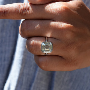 Old Mine Asscher Cut Moissanite Bezel Set Ring