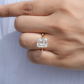 Old Mine Asscher Cut Moissanite Accent Ring