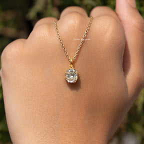 In hand Showing View Of Old Mine Cushion Moissanite Pendant 