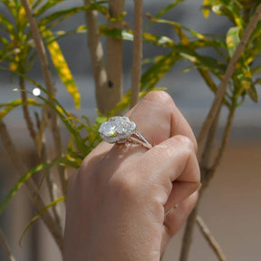 Close-Up View of  Old Mine Cushion Cut Moissanite Ring In White Gold