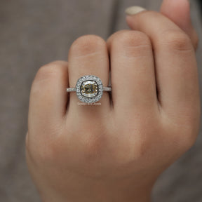 Cushion And Round Cut Moissanite Ring In finger