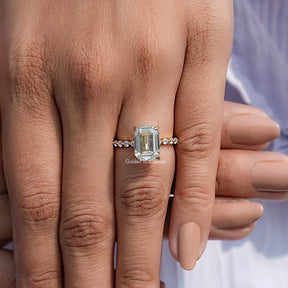 Moissanite Old Mine Emerald Accent Stone Ring