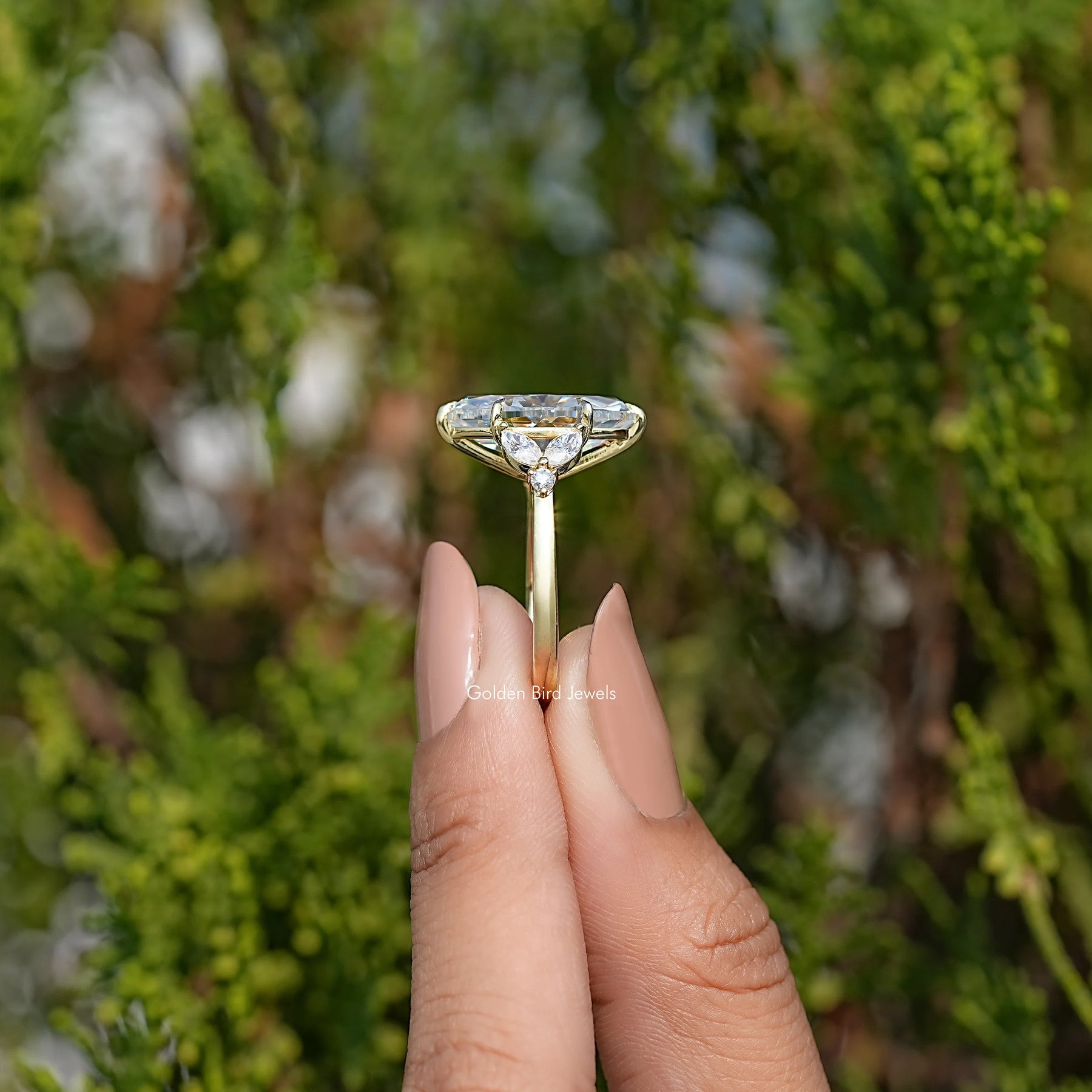 Old Mine Moval Moissanite Accent Stone Engagement Ring