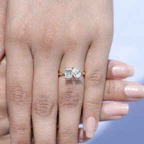 Old Mine Pear and Criss Cut Moissanite Toi Et Moi Ring