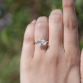 Old Mine Pear and Criss Cut Moissanite Toi Et Moi Ring