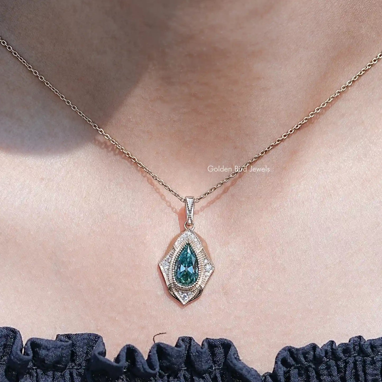 Moissanite Old Mine Pear Cut Designer Pendant