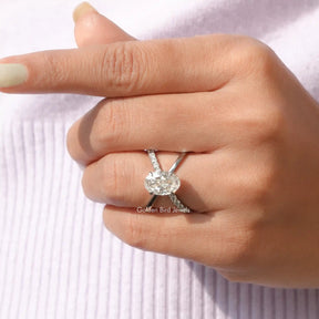 Oval Cut Moissanite Split Shank Ring In finger