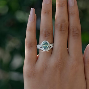 Front View of Oval Cut Halo Moissanite Bridal Ring In White Gold