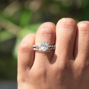 View of Oval Cut Moissanite Bridal Ring In finger