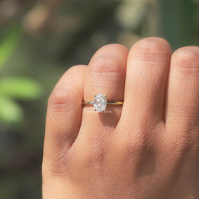 View of Oval Cut Moissanite Hidden Halo ring In finger