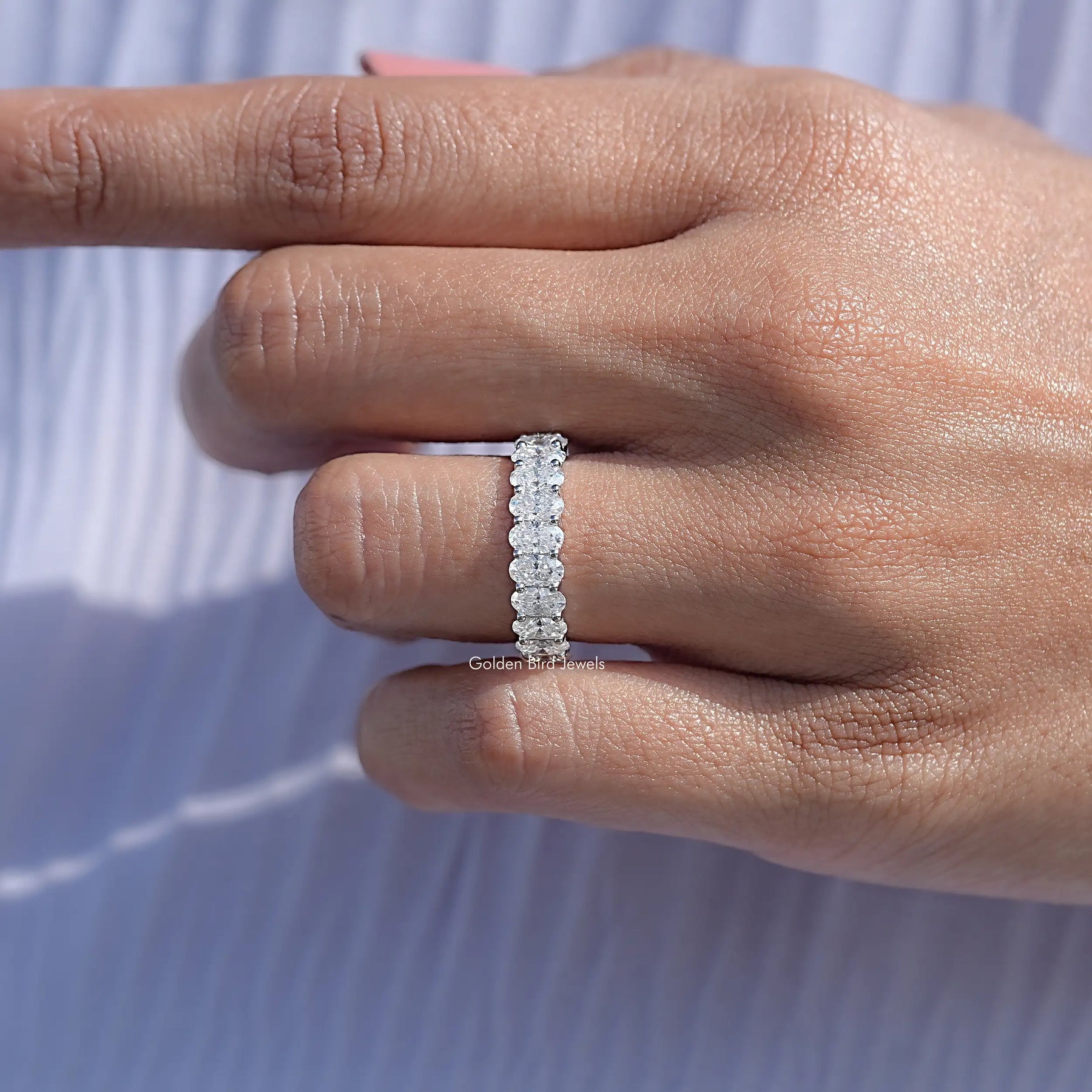 Oval Shaped Moissanite Half Eternity Band