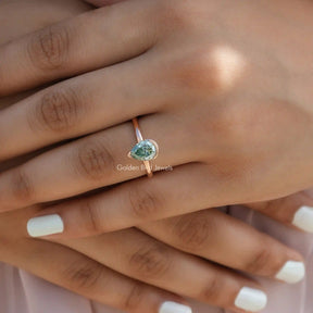 Detailed View Of Moissanite Solitaire Pear Cut V Prong Set Ring In Yellow Gold
