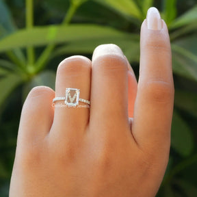 Portrait Cut Engagement Ring In finger