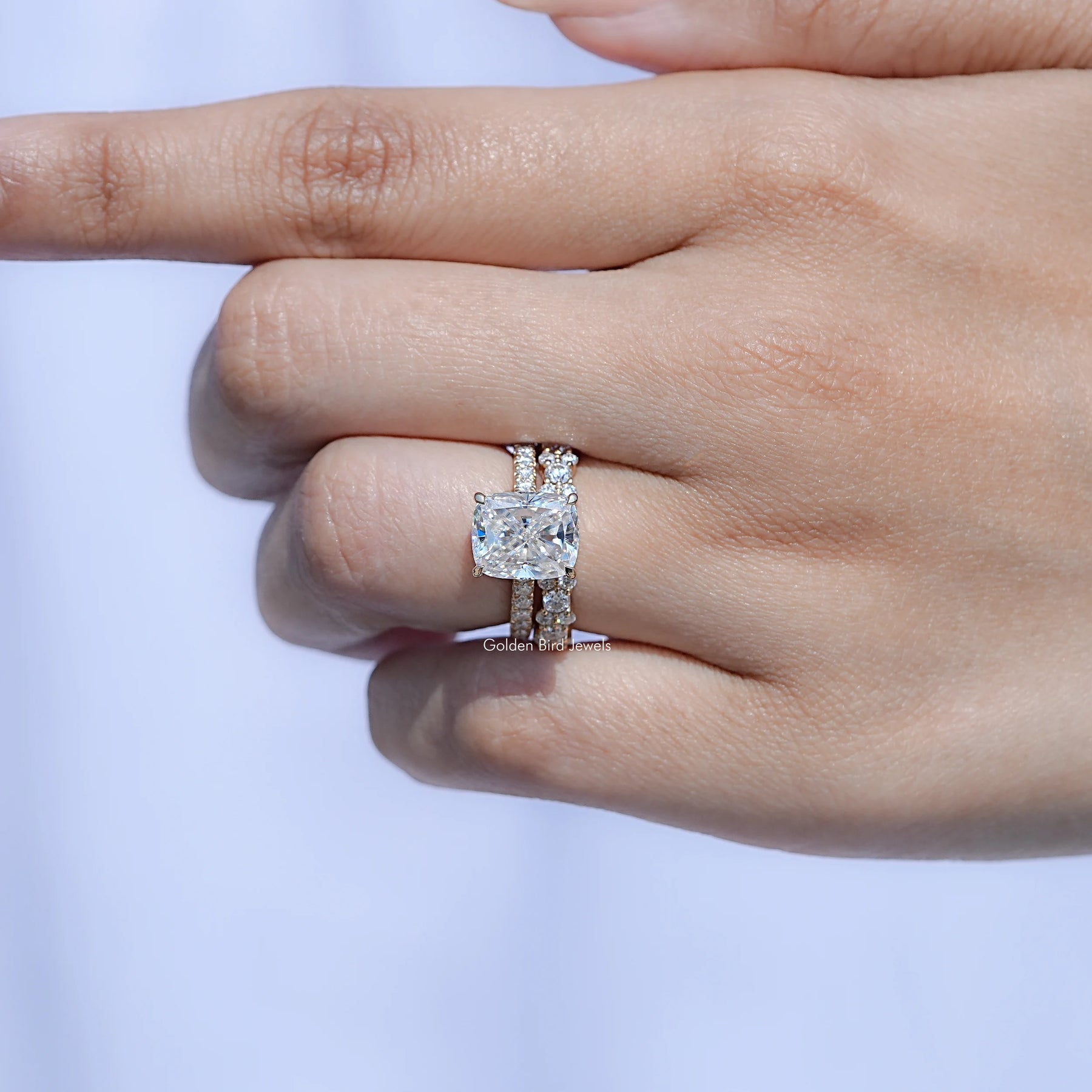 Elongated Cushion Cut Moissanite Ring Set