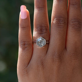 View of Moissanite Rose Cut Hexagon Ring In White Gold