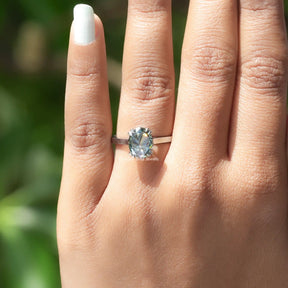 View of Rose Cut Oval Solitaire Engagement Ring In White Gold