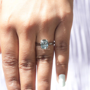 Detailed View of Rose Cut Oval Solitaire Engagement Ring In White Gold