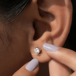 Detailed view of moissanite earrings in secure setting 